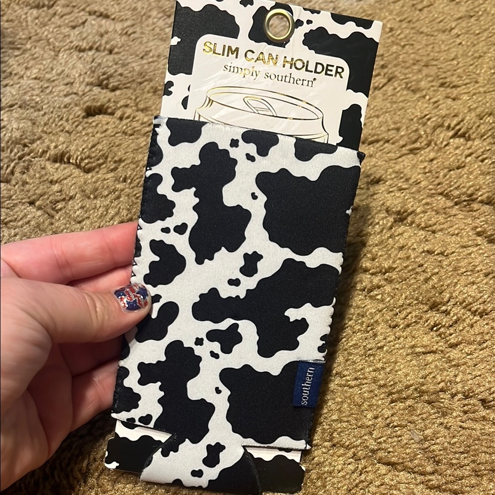 Simply Southern Slim Can Koozie Holder Cow Print NEW